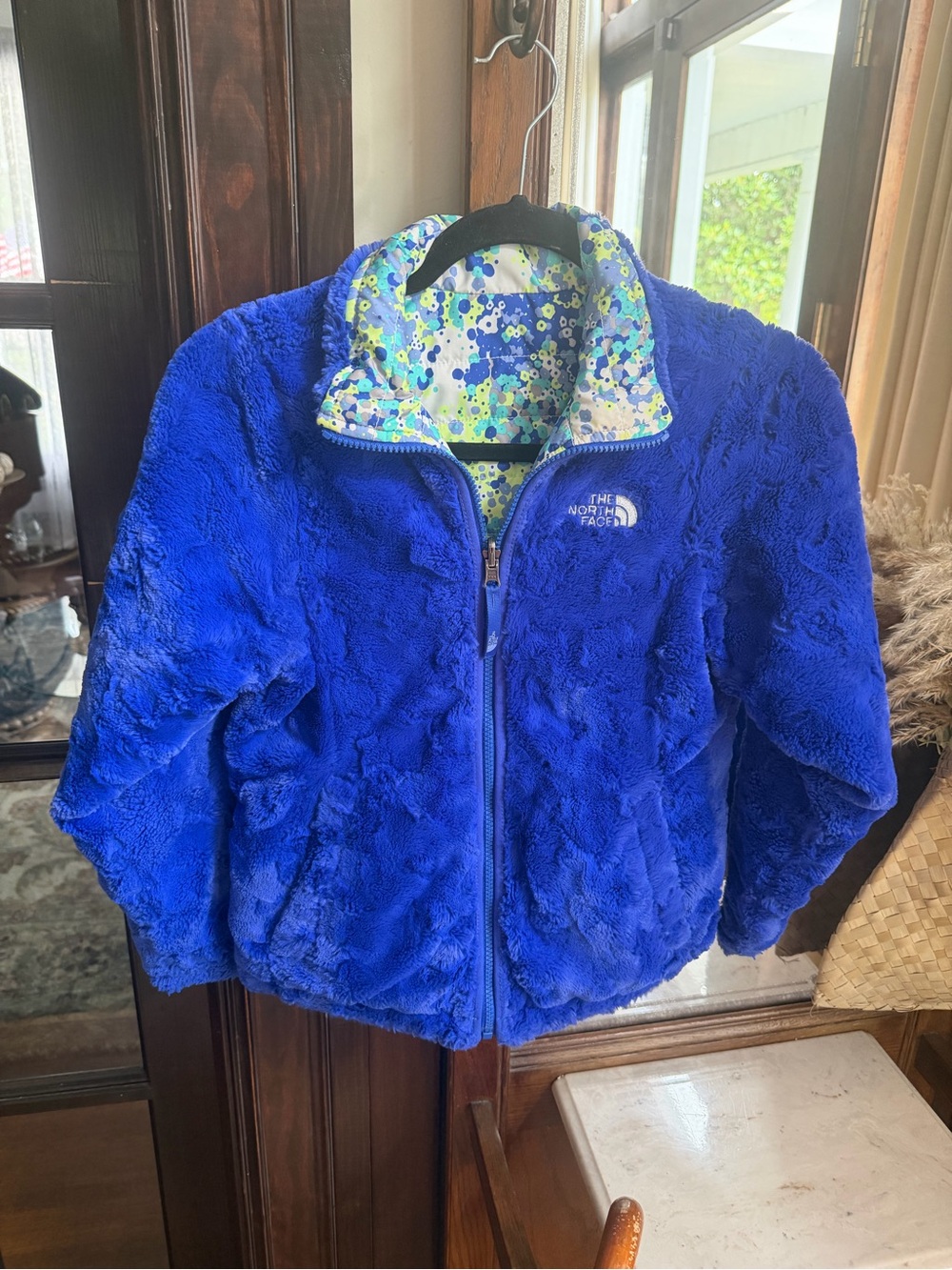 The North Face Kids Cozy Puffer Fleece Jacket - Blue with Patterned Lining